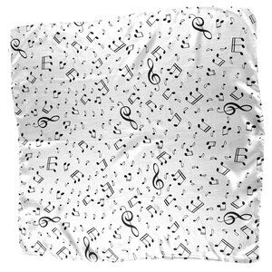 Music Note Print Satin Square Scarf 35 x 36 Inches Wrap White Black for Singers